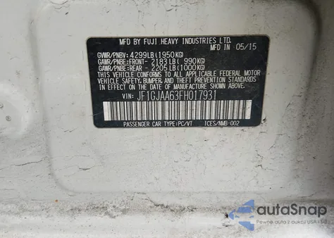 2015 Subaru Impreza 2.0I z USA, uszkodzony, nr VIN JF1GJAA63FH017931